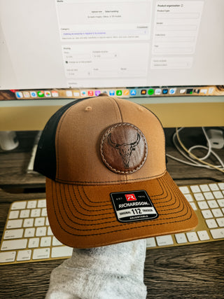 Steer Head Ball Cap in Camel and Black